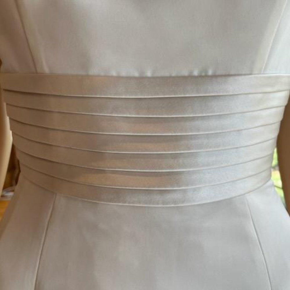 *Mon Cheri Ivory Tan Satin Sleeveless O Back Wedding Dress Bridal Gown Size 8 - Picture 8 of 14